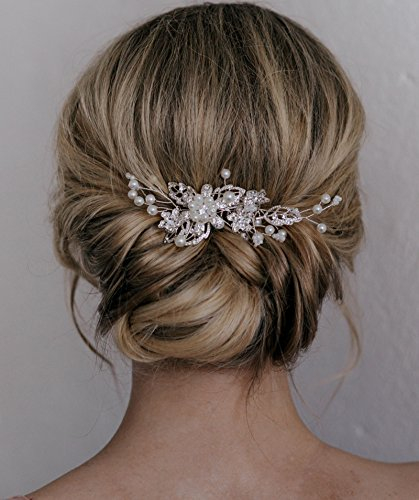 SWEETV Braut Haarkamm Haarspange Haarnadel Strass Perle Hochzeit Haarschmuck für die Braut Brautjungfer, Silber