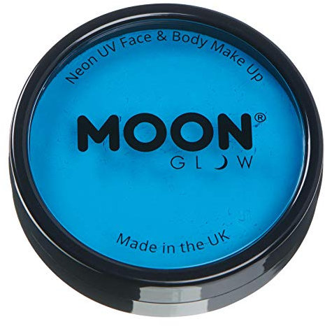 Moon Glow Tarros de pintura para rostro y cuerpo UV de neón intenso Pro, maquillaje profesional de pintura facial a base de agua para adultos y niños, 36g Azul intenso