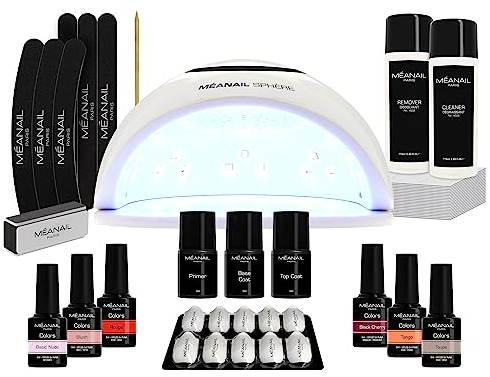 MEANAIL Paris - Marque française - Kit manucure - Complet - Vernis semi permanent - Lampe LED - 6 Vernis à Ongles - 1 Base Coat - 1 Top Coat - 1 Primer - Cruelty Free - Vegan - Coffret Sphère