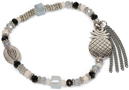 styleBREAKER Perlen Armband mit Ananas, Kette und Perlen, Gummizug, Stretcharmband, Schmuck, Damen 05040141, Farbe:Grau-Schwarz