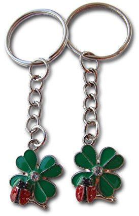 Lot de 2 Porte-clés avec Trèfle à Quatre Feuille et Coccinelle Porte-bonheur, Magnifique Cadeau Unisexe