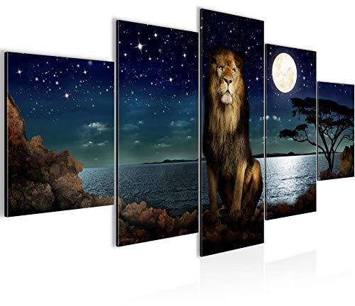 Runa Art - Bilder Afrika Löwe 200 x 100 cm 5 Teilig XXL Wanddekoration Design Blau 022951a