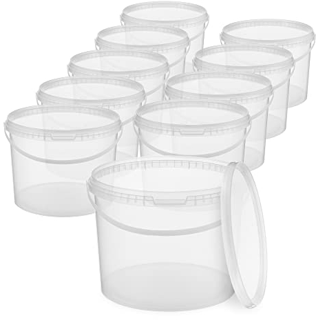 BenBow Cubo con Tapa 10l Transparente 10x 10 litros - Seguro para los Alimentos, Estable, hermético, contenedor de Almacenamiento de plástico, con asa - vacío