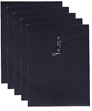VANRA Aktenordner, Umschläge, A4, Kraftpapiertaschen, Aktenordner, Dokumenten-Organizer mit Schnurverschluss für Schule, Büro (Schwarz, 5 Packungen)