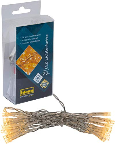 Idena 2 St 8582052 - LED Lichterkette mit 20 LED in warm wei?, mit 6 Stunden Timer Funktion, Batterie betrieben, Weihnachten, Deko, ca. 1,8 m + Engelshaar Silber (2 St. + Engelshaar)