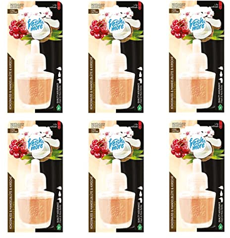 Fresh & More Nachfüllflakons für Duftstecker (6er Pack) Kokosnuss-Mandelblüte & Kirsche, 19ml