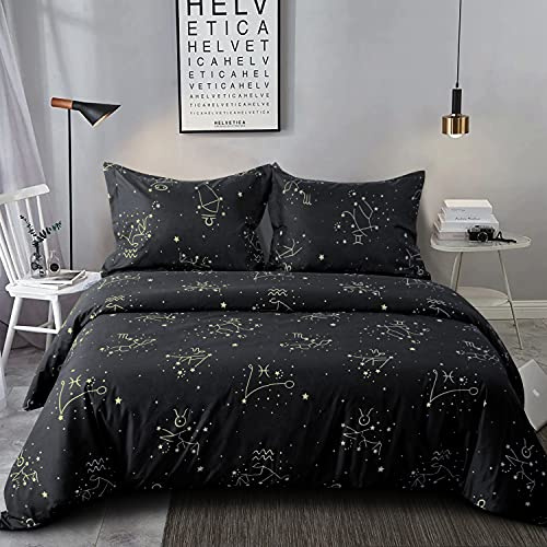 NTBAY 3-Piece Microfiber Duvet Cover Set, Super King, Constellation | Soft Microfiber Comforter Cover Set, 2 Oxford Pillowcases, Hidden Zipper, Corner Ties, Reversible Black Printed Design