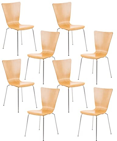 CLP 8X Stapelstuhl Aaron Mit Holzsitz Und Metallgestell I 8 x Stuhl Mit Pflegeleichter Sitzfläche I Set Mit 8 Stühlen, Farbe:Natur