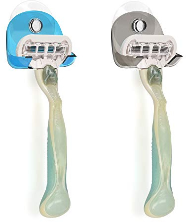 kwmobile 2x Saugnapf Halterung für Rasierer - für Glas und Fliesen - Nassrasierer Saugnapf Halter Set - Wand Haken in Schwarz Blau Transparent