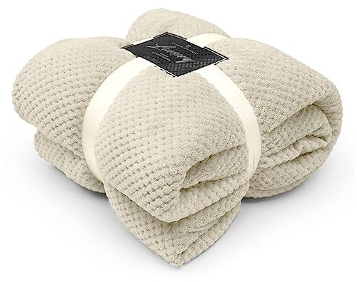 GC GAVENO CAVAILIA Teddy Popcorn Blanket Thermal Extra Large Throws, Soft & Cosy Cream King Size Blanket Waffle Throw 200 x 240cm For Sofa Bed Chair Settee
