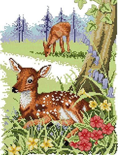 Awesocrafts Kreuzstich Stickpackungen Vorgedruckt Hirsch Tier Bilder Vorlagen Sticken Set Vorgedruckt 11CT 3 Stränge