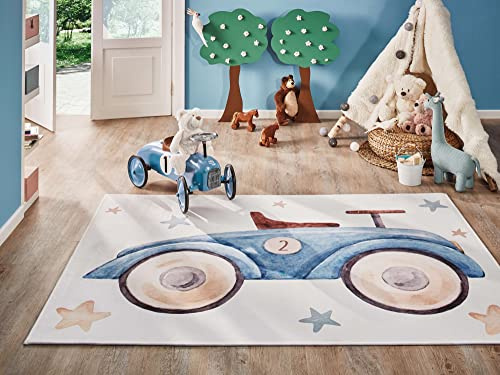 Steffensmeier Kinderteppich Tiere für Mädchen und Jungen Sweet Dreams Collection Auto, Größe: 100x160 cm