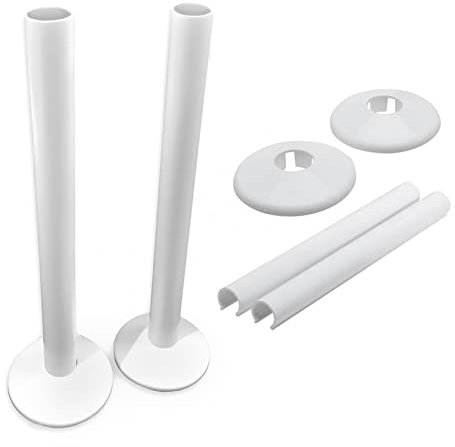 Towel Rail Radiator Pipe Covers & Collars In Black, White, Chrome & Anthracite *Just Snap It* (200mm White Pipe Covers and Collars)