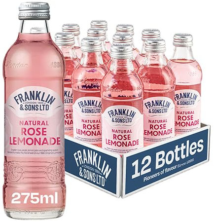 Franklin & Sons Natural Rose Lemonade | 12 x 275ml Bottle Case | Natural Rose Flavour | Low Sugar content | Peak District Spring Water | Fantastically Refreshing