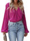CUPSHE Camisa de terciopelo para mujer, manga campesina, casual, ajuste holgado, cuello en V, blusa fruncida sólida, fucsia, M