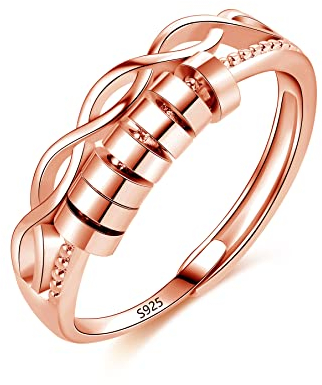 Loutade Silber Anxiety Rings, 925 Sterling Silber Angst Ringe, Offen Einstellbar Anti-Angst Dekompressionsringe, Unendlichkeit Angst Spinner Ringe Rosegold, Zappelringe Fidget Rings für Anxiety Damen