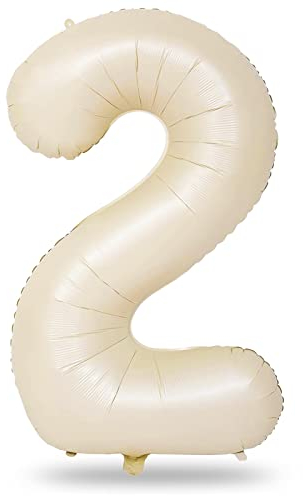 Cream 2 Balloons, 40 Inch Giant Helium Foil Number 0-9 Beige 2th Birthday Balloon for Boys Girls, Self Inflating White Sand Digit 2 Balloons for Women Men Anniversary Party Decorations Supplies