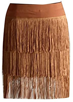 Damen Dance Röcke Latin Quaste Rock Festival Salsa-Rock Dreilagige Fransen Bauchtanz Hüfttuch-Rock Minirock Aufführungs-Ballsaal-Outfit Kaffee