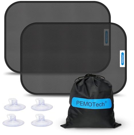 PEMOTech Car Window Shades for Baby,Car Sun Shades(2 Pack),Self Adhesive Car window Shade With 4 Suction Cups,Provides effective Sun and UV Protection,Great for Protecting Baby,Kids,Pets(21'' x 14'')