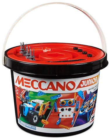 MECCANO - BARIL 150 PIECES MECCANO JUNIOR - 5 Modèles Différents A Construire - Jeu de Construction Avec 2 Outils - Alternative Aux Ecrans - Jouet Enfant 5 Ans Et +