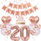 Conruich Deko 20. Geburtstag Frau, Rosegold Tortendeko Geburtstag 20 Jahre Mann, Geburtstagsdeko 20 Jahre, Rosegold Ballon 20 Geburtstags Mädchen, Happy Birthday Banner Deko 20 Geburtstags Frauen