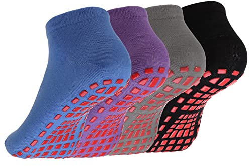 Dacitiery 4 Pairs Non Slip Yoga Pilates Socks,Yoga Socks for Women&Men with Grips Anti Non Slip Slipper Socks for Ballet, Pilates, Hospital, Home, Barre(color1)