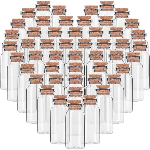 Belle Vous 50 Pack of Glass Favour Jars with Cork Lids - 10ml/0.33oz - Mini Mason Airtight Storage Bottle Set for Wedding Favours, Party, Kitchen Spices and Jam