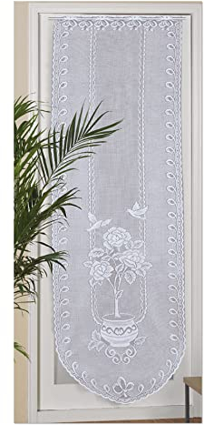 Bestlivings Türpanneaux 180x60cm Mona (Blumen Vögel) Stangendurchzug, Voile Kurzgardine mit Stickerei - Bistrogardine Panneaux