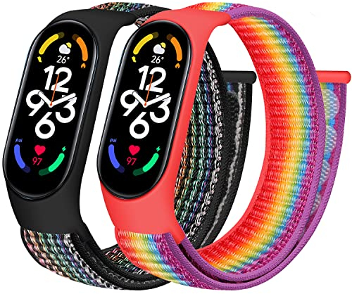 Tiptops Nylon Armbänder - Kompatibel für Xiaomi Mi Band 7 6 5 (NFC) 4 3 & Amazfit Band 5, Atmungsaktiv, Bequem, Geflochten, Verstellbar, Sport, Solo Loop Ersatz Armband