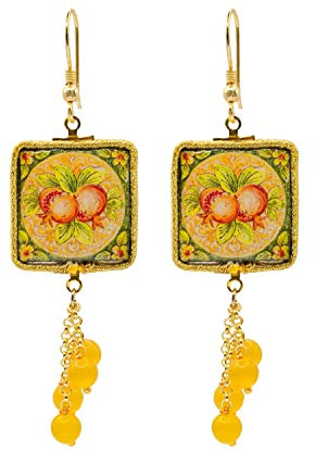 MARARDI Ohrringe Damen Italienische Keramik aus Caltagirona [Granatäpfel Fliesen] Lange Handmade Italienischer Schmuck Elegant Originale für Alltag Events Hochzeiten besondere Anlässe