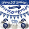 Navy Blue Silver 50th Birthday Banners for Men - Happy Birthday Party Decorations with 9ft Banner, Confetti, Latex Balloons, Bunting, Sash, Triangle Flags, Cake Toppers