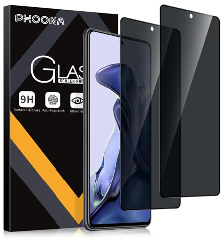 Phoona Protector Pantalla Xiaomi 11T/Pro 6.67,9H Dureza,Anti-Arañazos,Película Protectora Contra Miradas Indiscretas,Cristal de Privacidad Prueba de Espías,2 Piezas