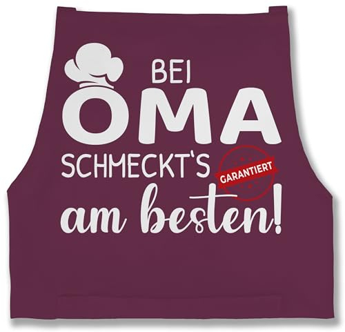 Schürze - Erwachsene - Bei Oma schmeckts am besten - Garantiert - Geschenkideen Oma Weihnachten Omi Geburtstag - 85x69 - Aubergine - kochschürze damen für küchenschürze weimachtsgeschenke