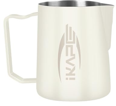 IKAPE Espresso Milk Pitcher, Espresso Steaming Pitcher with Sharp Spout for Espresso Barista Tool, 15.4 oz/450ml Milk Frothing Jug (White)