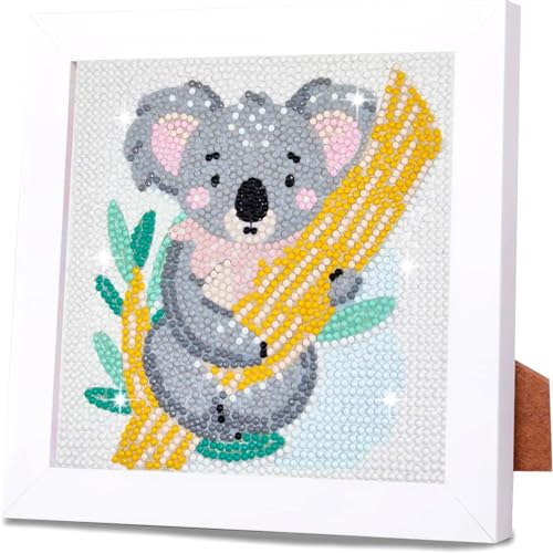 QIUQI Diamond Painting Kinder Mit Holzrahmen,Diamant Painting Bilder Koala,5D Diamond Painting mit Rahmen,Crystal Art,Mosaik Bastel Set für Kinder Mädchen,Raumdekoration