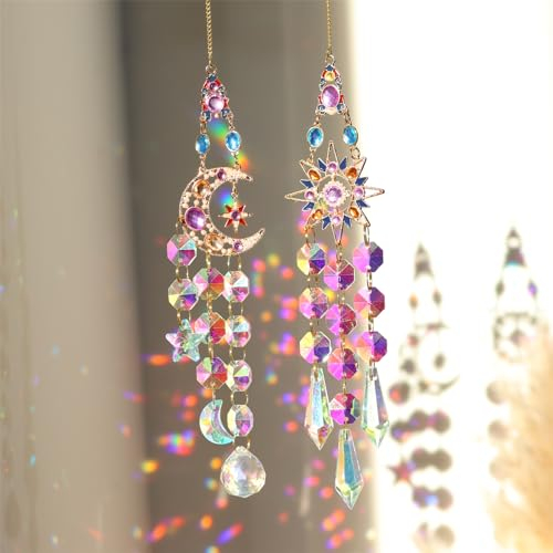 2 Stück Kristall Anhänger Deko,Sonnenfänger Kristall Fenster,Fensterdeko Glas Hängend, Regenbogen Kristalle Anhänger,Zuhause Gartendeko,Kristallmalerei-Set für Kunst und Handwerk