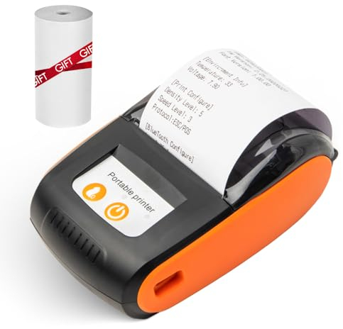 Sunydog Tragbarer Belegdrucker 58mm Mini Thermodruck Mobiler Kabelloser Drucker Rechnungsdrucker mit 2-Zoll-Thermopapierrolle Kompatibel mit Android/iOS/Windows System
