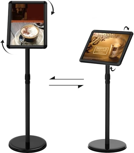 ThrivingTree Infoständer DIN A3 420x297mm Informationsständer Höhenverstellbar Edelstahl Kundenstopper Aufsteller Plakatständer Präsentationsständer Werbeständer (Schwarz, A3)