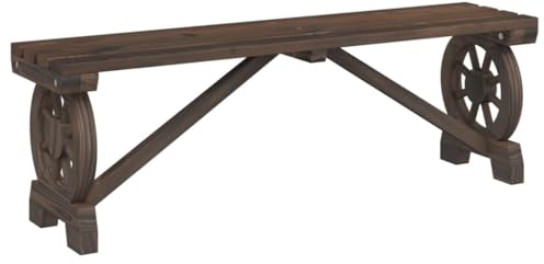 vidaXL Gartenbank, Sitzbank mit Wagenräder-Design, Holzbank für Garten Terrasse Innenhof, Parkbank Gartenmöbel, Landhausstil, Massivholz Tanne