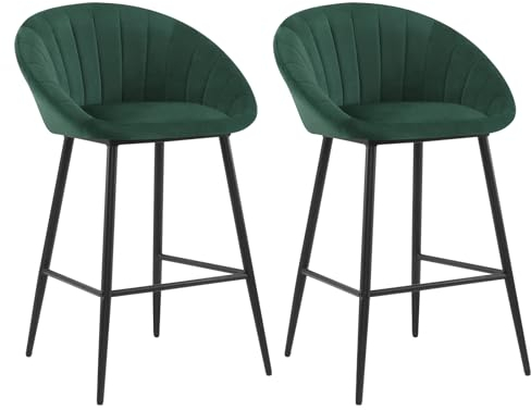 EUGAD Juego de 2 Taburetes de Bar, Taburete Alto Cocina con Respaldo y Reposapiés, Ideal para Comedor, Cafeteria, Barra Isla, Verde Oscuro