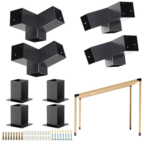 Grehitk Kit de pérgola, kit de soporte de pérgola de techo inclinado, soportes de 3 vías para pérgolas, pérgola de cabaña de troncos al aire libre, 4 x 4 pulgadas (real 3.5 x 3.5 pulgadas) madera