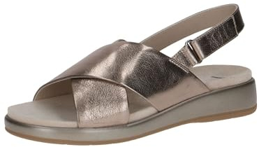 CAPRICE Damen Sandalen flach aus Leder mit Klettverschluss, Beige (Taupe Metallic), 41 EU