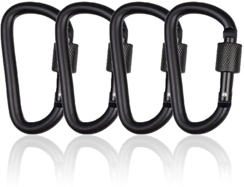 4 Pcs Locking Carabiner, Aluminum Alloy D-Ring Carabiners Key Chain Clip Hook for Outdoor, Camping, Hiking, Traveling, Fishing, Backpack(Black)