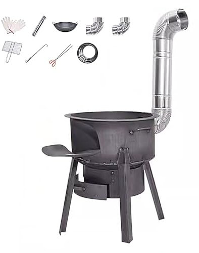 Holzofen Wohnzimmer, Zeltofen mit Schornstein und Rand Tragfähigkeit 200kg, Vergrößerte Öffnung, Campingöfen, Heißer Holzkocher Zelthitzer für Camping(73 * 73 * 75cm)