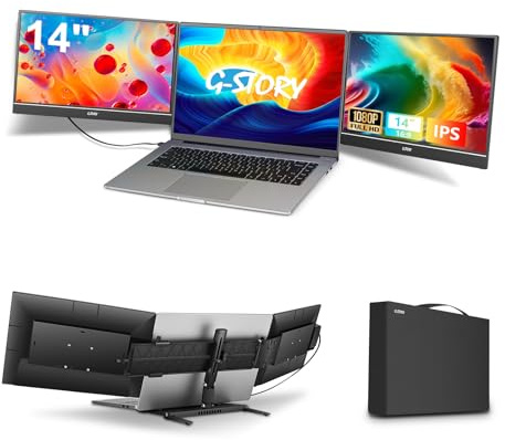 G-STORY Triple Laptop Screen Extender, 14 FHD 1080P Portable Laptop Extended Monitor, One Cable Connect Dual Screen Monitor Compatible with Mac/Windows Fits 13-17.3 Laptops