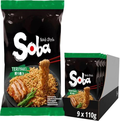 YIJIA | Ramen Wok Style Pack de 9 | 110g - fideos salteados Yakisoba Sabor Teriyaki instantáneo