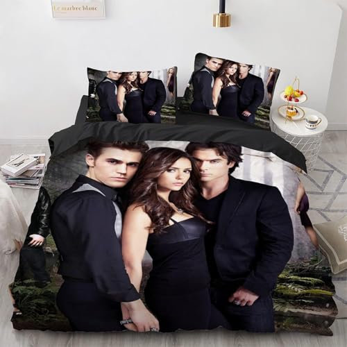 Yerkro Jugend Zauber Drama Vampire Elena Bettwäsche Sets 135x200 für Baby Kinder Jungen Mädchen,Anime Cartoon Mikrofaser Bettwäsche Set 2 Teilig Bettbezug 135x200 Mit 1 Kissenbezug 80x80