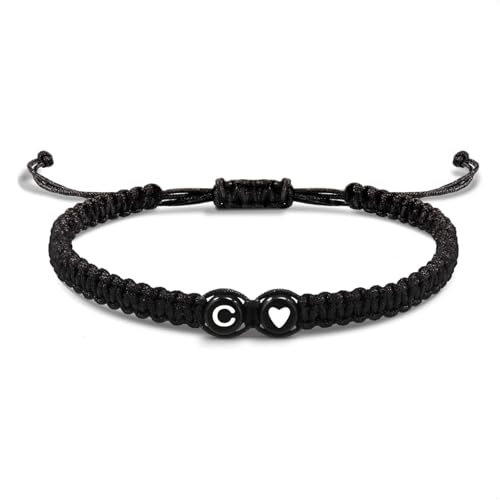 EVEMATE Bracelet avec Lettre et cœur pour amis et couples - Initial A-Z nom - Bracelet-d'amitié tressé pour femmes, hommes et enfants (C)