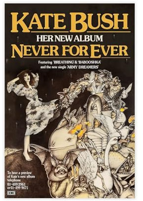 FDKLK Kate Bush Poster Never for Ever, Albumcover-Poster, Leinwand, Poster, Schlafzimmer, Dekoration, Landschaft, Büro, Raumdekoration, Geschenk, 20 x 30 cm