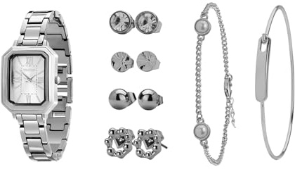 TIME100 Set Orologio e Braccialetti da Donna in Acciaio con Cristalli